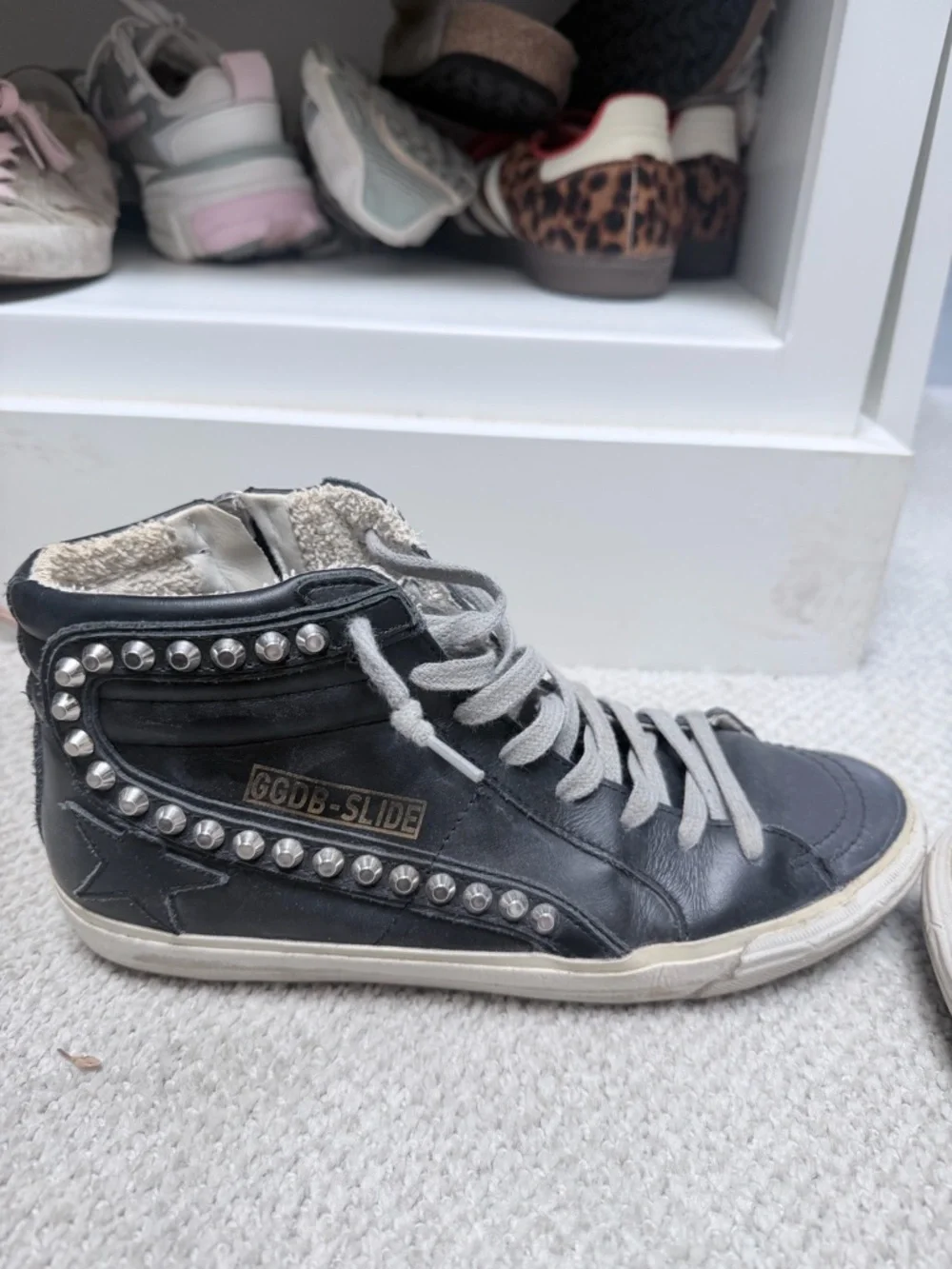 Golden Goose Black Leather High-Top Sneakers with Gray Laces - Picture 5 of 7